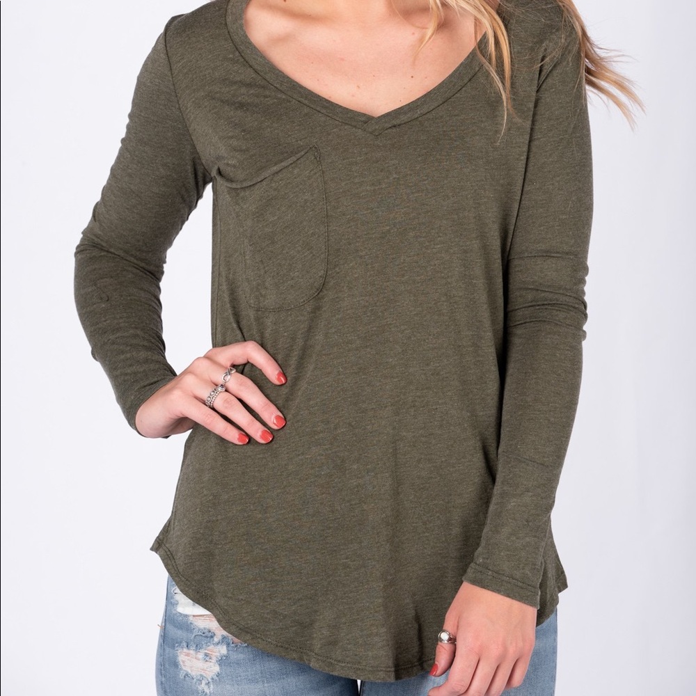 Z SUPPLY Olive Green long Sleeve Pocket Tee